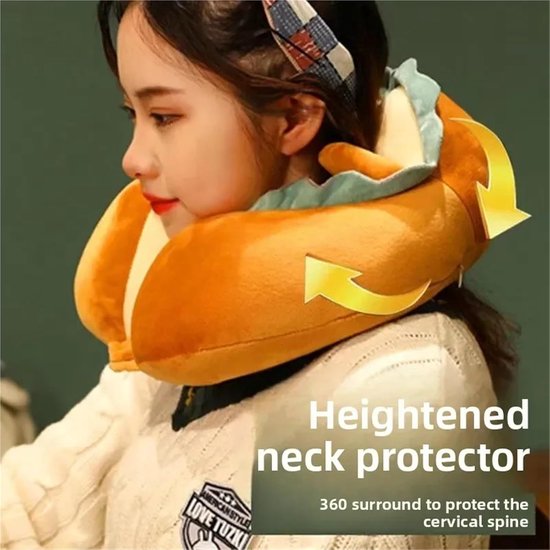 U-Shaped Neck Pillow Made of Soft Plush - Cute Bread Design - Breathable & Comfortable Travel Pillow for Neck Support