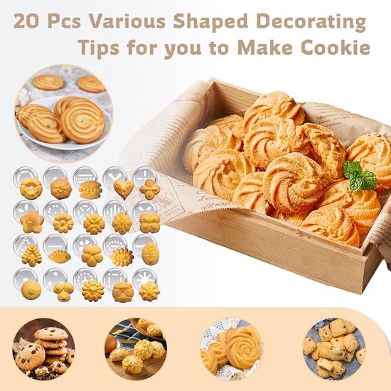 Cookie Press Set - With 20 Molding Plates & 4 Nozzles - For Making Cookies in Different Shapes