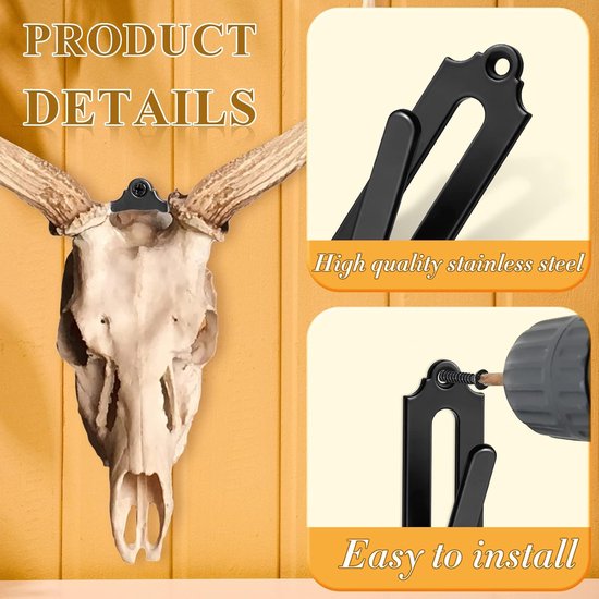 12-Piece Skull Wall Hook Set - Black Steel Hook for Decoration - Includes Mounting Kit