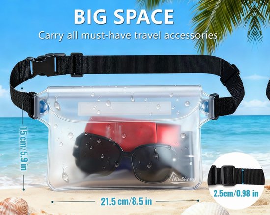 Waterproof Triple Zipper Waist Pack & Touchscreen Phone Case – 2-Piece Set – Ideal for Beach, Cruise, Swimming, Kayaking & Outdoor Activities(Black)