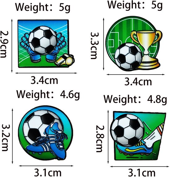 Football Sports Pin | Brooch - Stylish Backpack Pin - Pack of 4 - Cartoon Lapel Pin - Ideal as a gift, for parties or as an everyday accessory for clothes, bags and hats