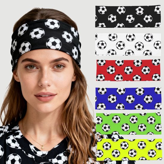 Football Themed Headband - Stretchy Printed Headband - Set of 6 - Sporty, Sweat-Wicking & Breathable - Wide-Brim Hair Accessory