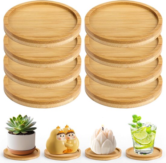 Coasters - Set of 8 - Round coasters - Wooden coasters - Suitable for water glasses, ornaments, candles, potted plants, etc.