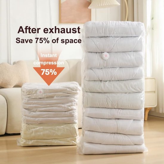 4-Piece Clothing Storage Bags - Compression Bags - Vacuum Bags for Sealing Blankets - Suitable for Travel Clothes - Reusable - Space-Saving - With Manual Press or Air Pump - Suitable for Clothes, Pillows, Duvets and Bed Linen