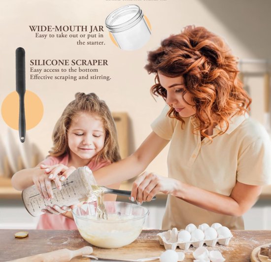 730ml Sourdough Fermentation Jar in a Glass Jar | Includes stirring spoon, measuring cup, and fabric cover - for dough, bread baking, and sourdough fermentation