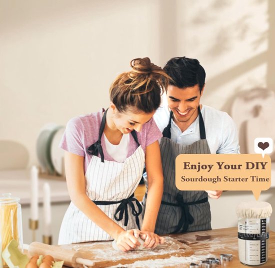 730ml Sourdough Fermentation Jar in a Glass Jar | Includes stirring spoon, measuring cup, and fabric cover - for dough, bread baking, and sourdough fermentation