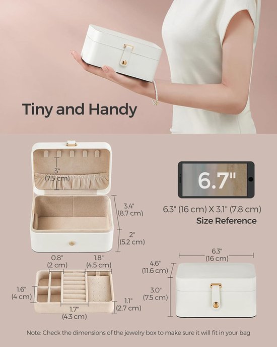 Travel Jewelry Case - 2 Layers with Velvet & Detachable Compartments - For Necklaces, Earrings & Bracelets - White