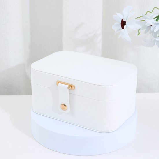 Travel Jewelry Case - 2 Layers with Velvet & Detachable Compartments - For Necklaces, Earrings & Bracelets - White