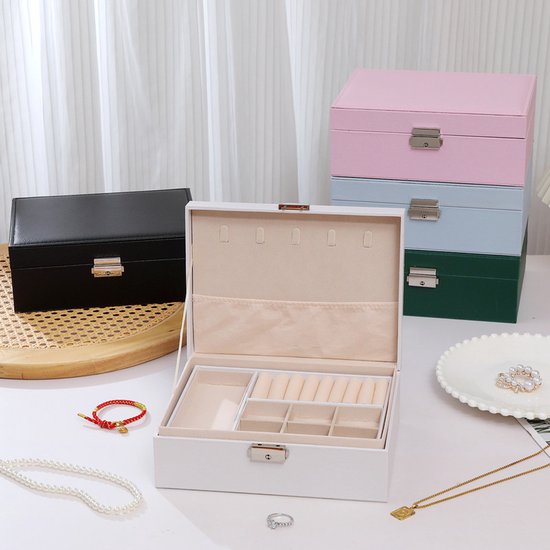 2-Tier Jewelry Box - With Removable Drawer & Lock - Large Storage Capacity for All Jewelry - White