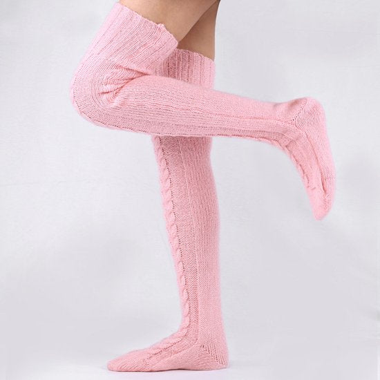 High Thigh Socks - Long Knee Socks with Cables - Warm & Versatile - For Sizes 36-40 - White