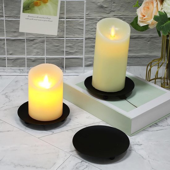 Candle Holders - Metal Pillar Candle Holders - 4.5 Inches - For Pillar Candles - Weddings - Dinner Party Decorations (Black, Pack of 8)