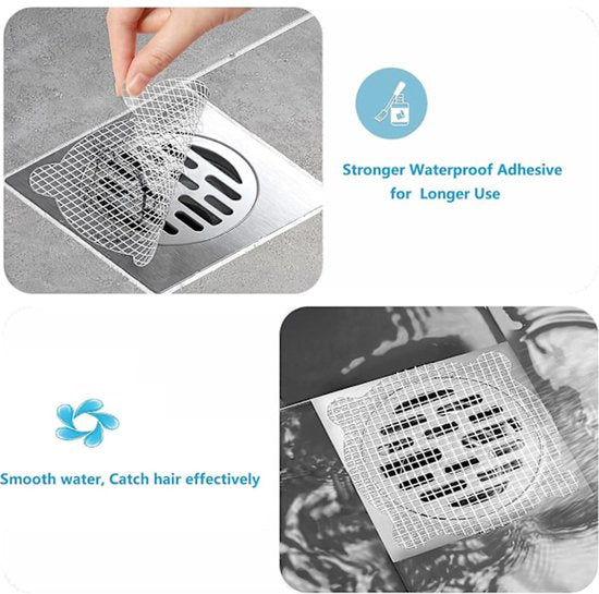 30-pack hair traps - Mesh filter - Strong self-adhesive drain hair trap - Suitable for bathrooms, bathtubs and balconies - Anti-clogging (round)
