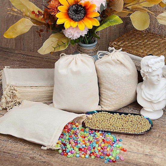 Storage Bags - Fabric Bags 20 x 15 cm - Pack of 15 Cotton Bags - Linen Drawstring Bags - Small Reusable Gift Bags - Cotton Bags - Canvas Bags - DIY - Coffee