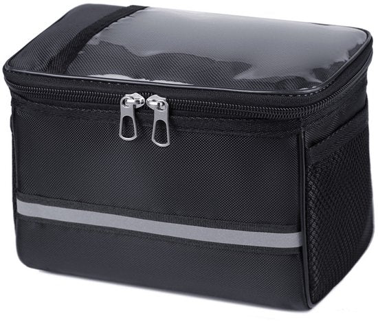 Bicycle handlebar bag - Removable bicycle handlebar bag with phone holder - Insulated - Phone bicycle bag - Waterproof - Black