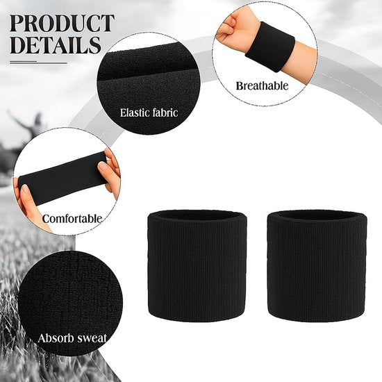 Tennis Sweat-Wicking Wristbands - 3 Pairs - Unisex - Adult - Thickened Elastic Wristband - French Terry - Sports Wristband - Suitable for the Gym