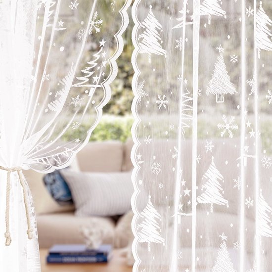 Window Screen - Ice Flower Christmas Tree Window Screen - Metal Mesh - European and American - Christmas - Curtain - Net Curtain 2-Piece Set (150*200cm)