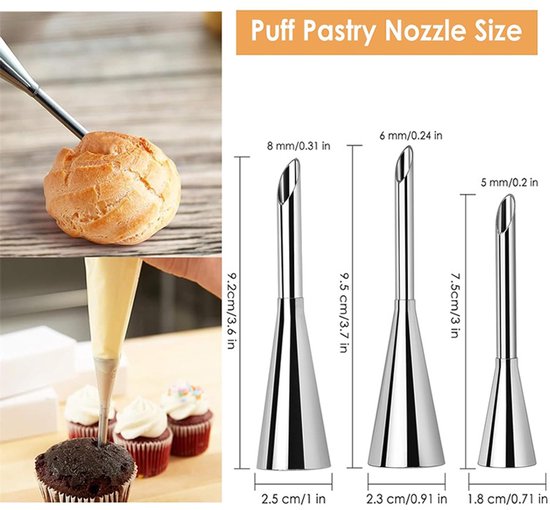 stainless steel piping nozzles - Cream piping nozzles - Piping nozzles - Accessories for filling jam, puff pastry, donuts, bread, pastries