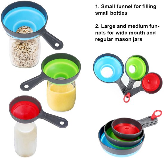 Mini Funnel - 3 in 1 Funnel - Funnel - Kitchen Funnel Set - Various Sizes - 12cm/10cm/8cm - Can be used to store jars, filling bottles, measuring cups and small amounts of spices, etc.