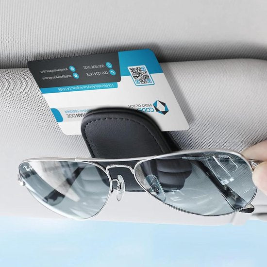 Car sun visor glasses holder - magnetic leather sunglasses holder - car sun visor accessories - bill holder (black)