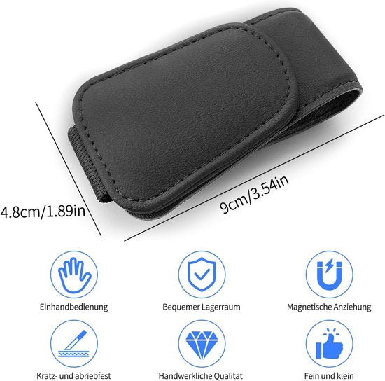 Car sun visor glasses holder - magnetic leather sunglasses holder - car sun visor accessories - bill holder (black)
