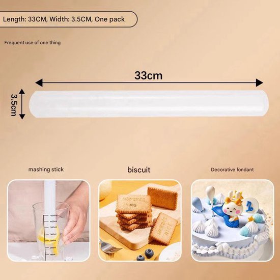 Rolling pin and dough cutter (2-piece) - 33 cm long - White - Diameter 3.5 cm - Suitable for baking - Can be used to roll out puff pastry, pie crusts or cookie dough - Smooth and easy-to-clean surface - Mould-resistant rolling pin