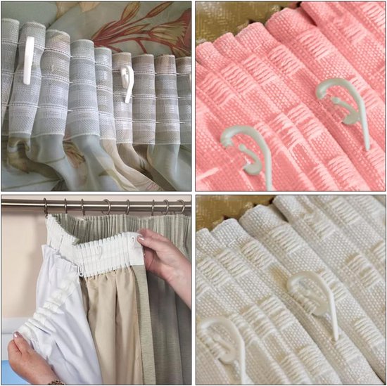 100 curtain hooks - G-shaped reinforced curtain hooks - White - For shower windows - Curtain accessories