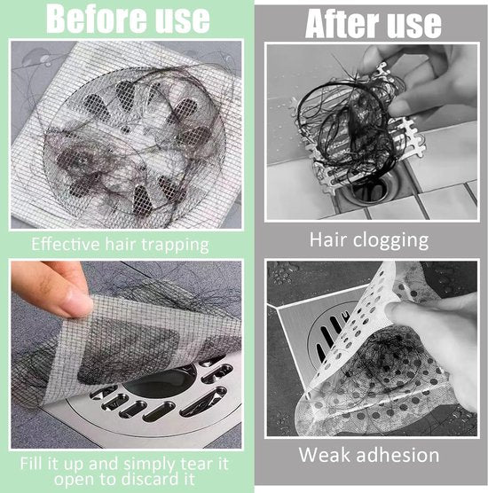 100-Piece Shower Drain Filter - Sticky Hair Shower Filter - Sink Filter, Bathtub, Bathroom & Kitchen Shower Drain Filter Sticker - 10cm - Gray