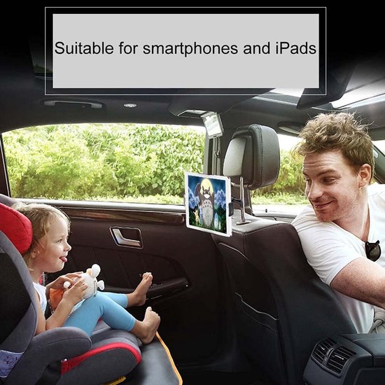 Smartphone holder - Multifunctional car phone holder with clip - Adjustable phone holder - Telescopic phone holder - Car phone holder for headrest, Car tablet holder for back seat - Black