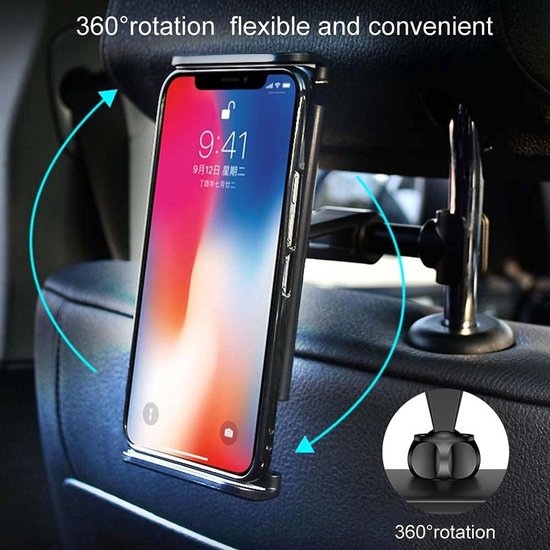 Smartphone holder - Multifunctional car phone holder with clip - Adjustable phone holder - Telescopic phone holder - Car phone holder for headrest, Car tablet holder for back seat - Black