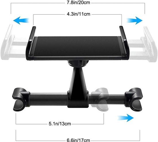 Smartphone holder - Multifunctional car phone holder with clip - Adjustable phone holder - Telescopic phone holder - Car phone holder for headrest, Car tablet holder for back seat - Black