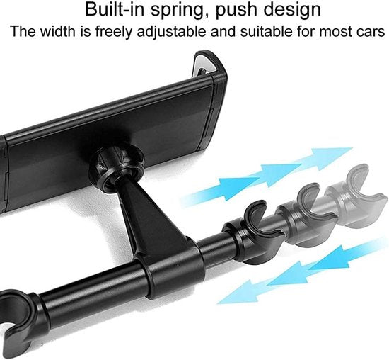 Smartphone holder - Multifunctional car phone holder with clip - Adjustable phone holder - Telescopic phone holder - Car phone holder for headrest, Car tablet holder for back seat - Black