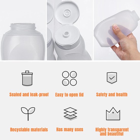 Squeeze Bottles - Pack of 4 - Sauce Bottles - Plastic Bottles with Lid (330g) - BPA Free - Suitable for salad dressings, ketchup, cooking oils - Clear Bottles for Condiments - Leak-Proof Bottles - Food Grade Condiment Bottles