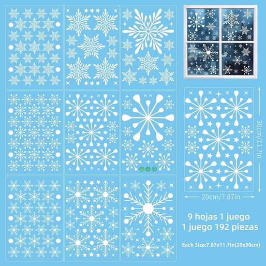 Christmas window stickers - Christmas - Window decorations - Stickers - Christmas decorations - 192 pieces PVC Christmas window decorations - Including Christmas snowflake and snowman patterns - Printed on both sides - For Christmas decorations
