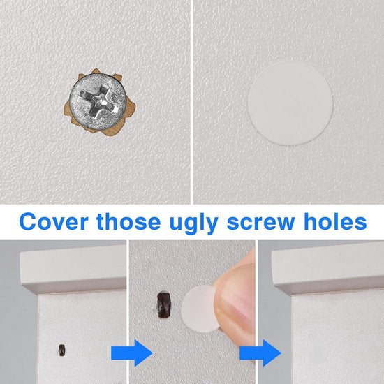 Screw Hole Stickers - 350 White Stickers - Self-adhesive screw covers - Suitable for screw holes in desks, cabinets and furniture.