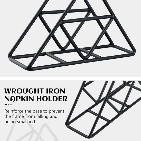 Tissue holder - Stainless steel napkin holder - Metal napkin holder - Triangular napkin holder - Tissue holder - Napkin holder for countertop/dining table/picnic table (black)