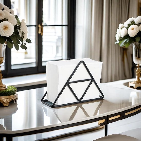 Tissue holder - Stainless steel napkin holder - Metal napkin holder - Triangular napkin holder - Tissue holder - Napkin holder for countertop/dining table/picnic table (black)