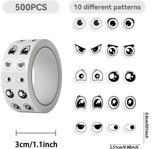 Stickers - DIY Stickers - 500 Sheets/Roll - Small Emoji Eye Stickers - DIY Journaling Supplies - Decorative Sealing Stickers - Envelope Stickers - Creative Gifts