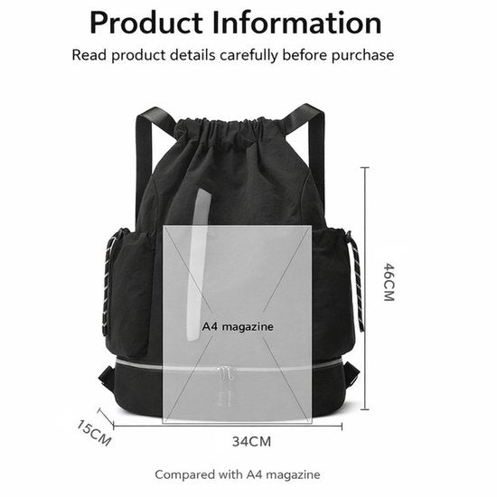 Drawstring Backpack - Waterproof Sports Bag - Lightweight Sports Backpack - With Shoe Compartment - Unisex - Suitable for Basketball, Football, Swimming and Travel - Purple