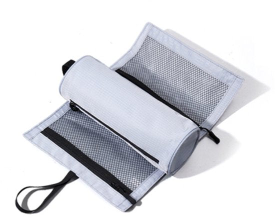 Foldable Toiletry Bag with Hanging Hook - Waterproof Travel Wash Bag - with Multiple Compartments & Mesh - Compact Makeup and Toiletry Bag for Vacation, Sports and Camping - White