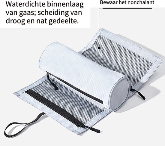 Foldable Toiletry Bag with Hanging Hook - Waterproof Travel Wash Bag - with Multiple Compartments & Mesh - Compact Makeup and Toiletry Bag for Vacation, Sports and Camping - Black