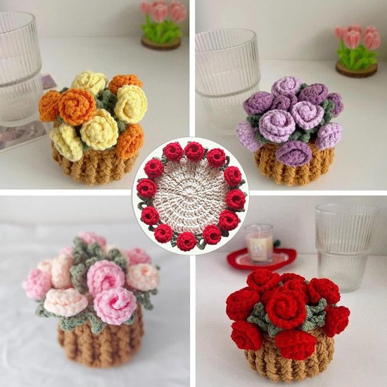 Coasters - Mini Basket Included - Floral Coasters - Vintage Rose Design - Suitable for coffee tables, weddings, housewarming parties, birthdays, etc.(Pink)