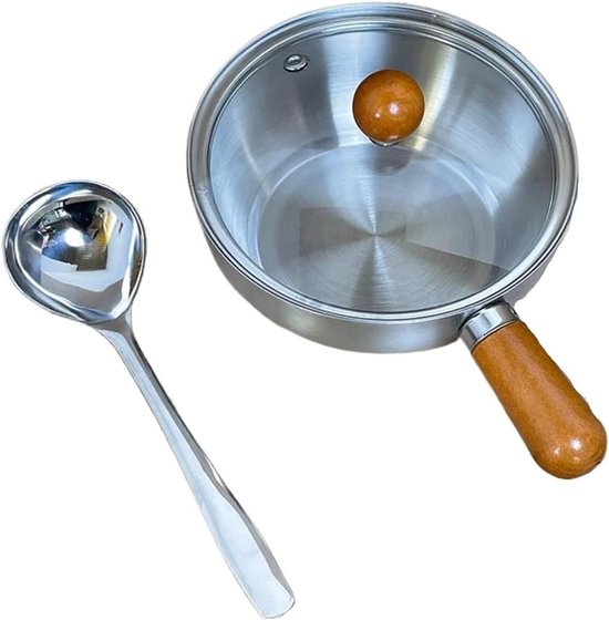 Stainless steel breakfast bowl - Small walnut wood pot for one person - Suitable for fruit salad, yoghurt and muesli (13cm bowl with lid, spoon)