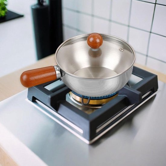 Stainless steel breakfast bowl - Small walnut wood pot for one person - Suitable for fruit salad, yoghurt and muesli (13cm bowl with lid, spoon)