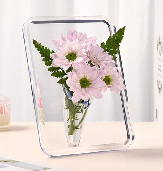 Vase - Minimalist Home Decor Vase - Cute Flower Stand - Photo Frame Style - Acrylic Material - 8 x 6 Inches, Suitable for Tabletop(Transparent Version)