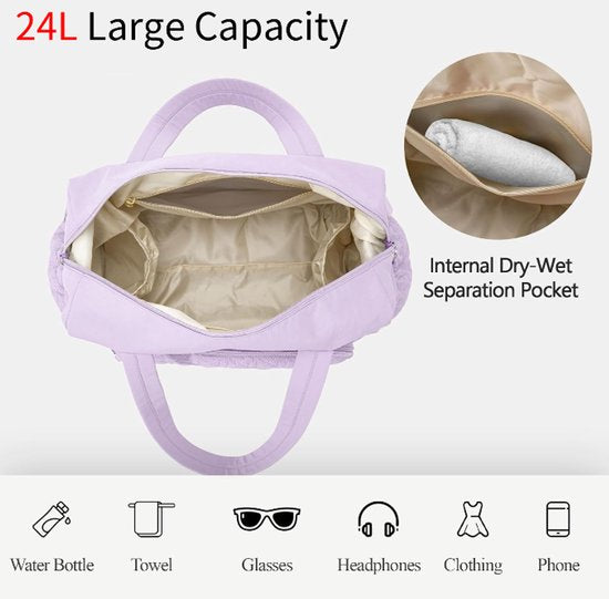 Sports Bag - Waterproof Travel Bag - 24 Liter Carry Bag - Zippered - Lightweight & Durable - Suitable for Gym, Training & Travel(Purple)