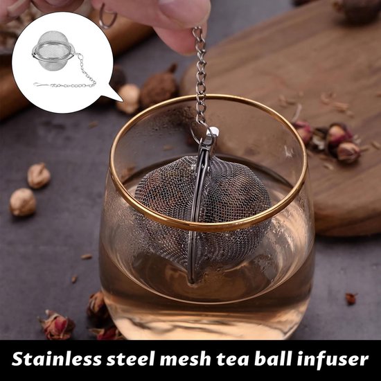 Tea filter - 3 pieces - Stainless steel tea filter - Tea ball filter - Tea filter pot - Infusion ball - Stainless steel tea filter - with extended chain hook - Round tea filter