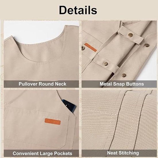 Apron - Vest-style apron - Baking and kitchen wear - Waterproof - Stain resistant - Unisex - Khaki