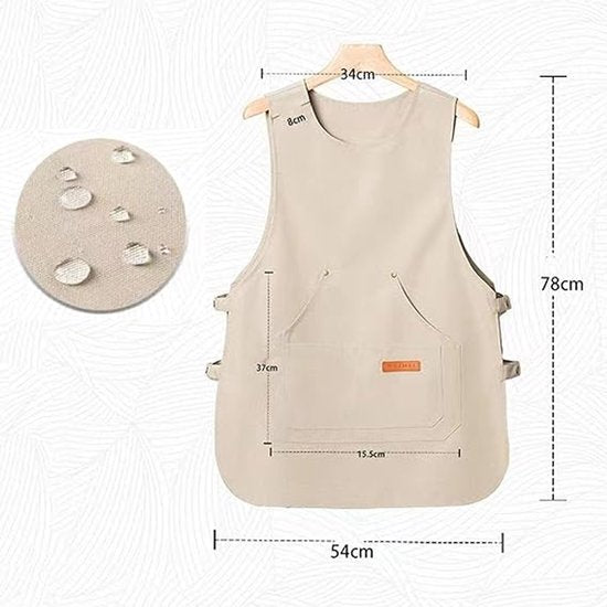 Apron - Vest-style apron - Baking and kitchen wear - Waterproof - Stain resistant - Unisex - Khaki