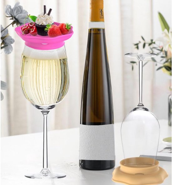 Wine Glass and Snack Tray - 4 Pieces - Draining Silicone Wine Glass and Snack Tray - Non-Slip Lid Coaster - Suitable for appetizers, desserts, family gatherings, and bars