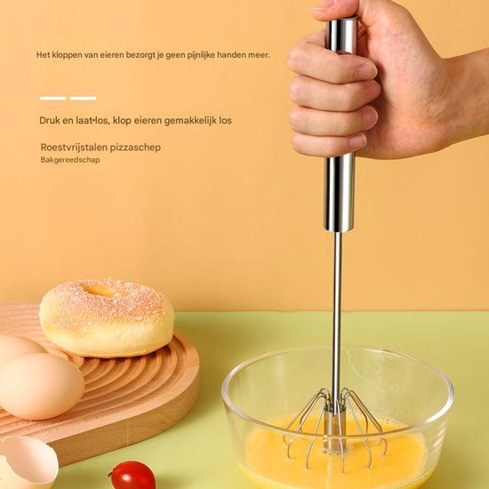 Egg Beater - Stainless Steel Egg Beater - Rotary Push Mixer (Semi-Automatic) - Kitchen Utensils - Egg Beater - Mini Mixer - Cookware